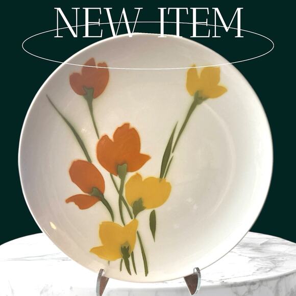 Vintage 1970s DAPHNE Ironstone 4209 Chop Platter Yellow Orange Green Flowers EUC - Picture 1 of 4